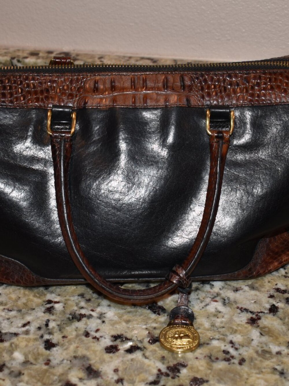 Brahmin Black Leather Crandall Tuscan Satchel - Picture 3 of 9